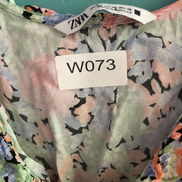 Zara Floral Green & Pink Blouse Elasticated Top Small - Picture 7 of 8